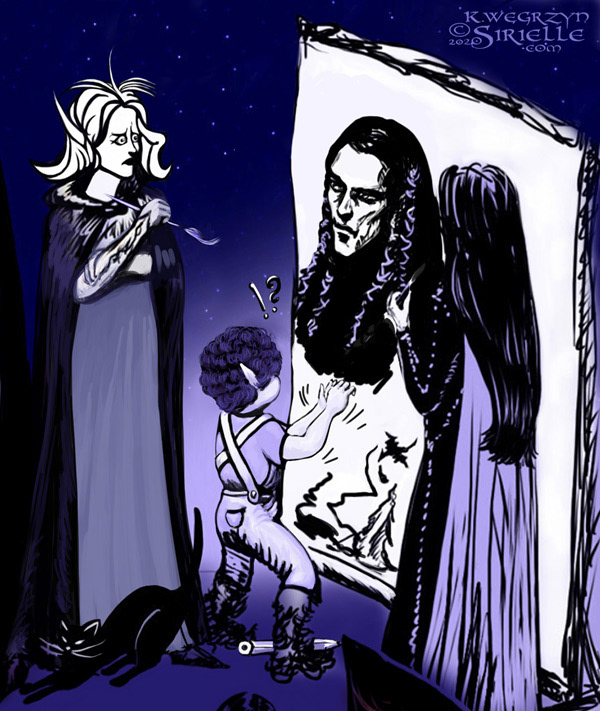 Animation detail: Sirielle & portrait of Fingon