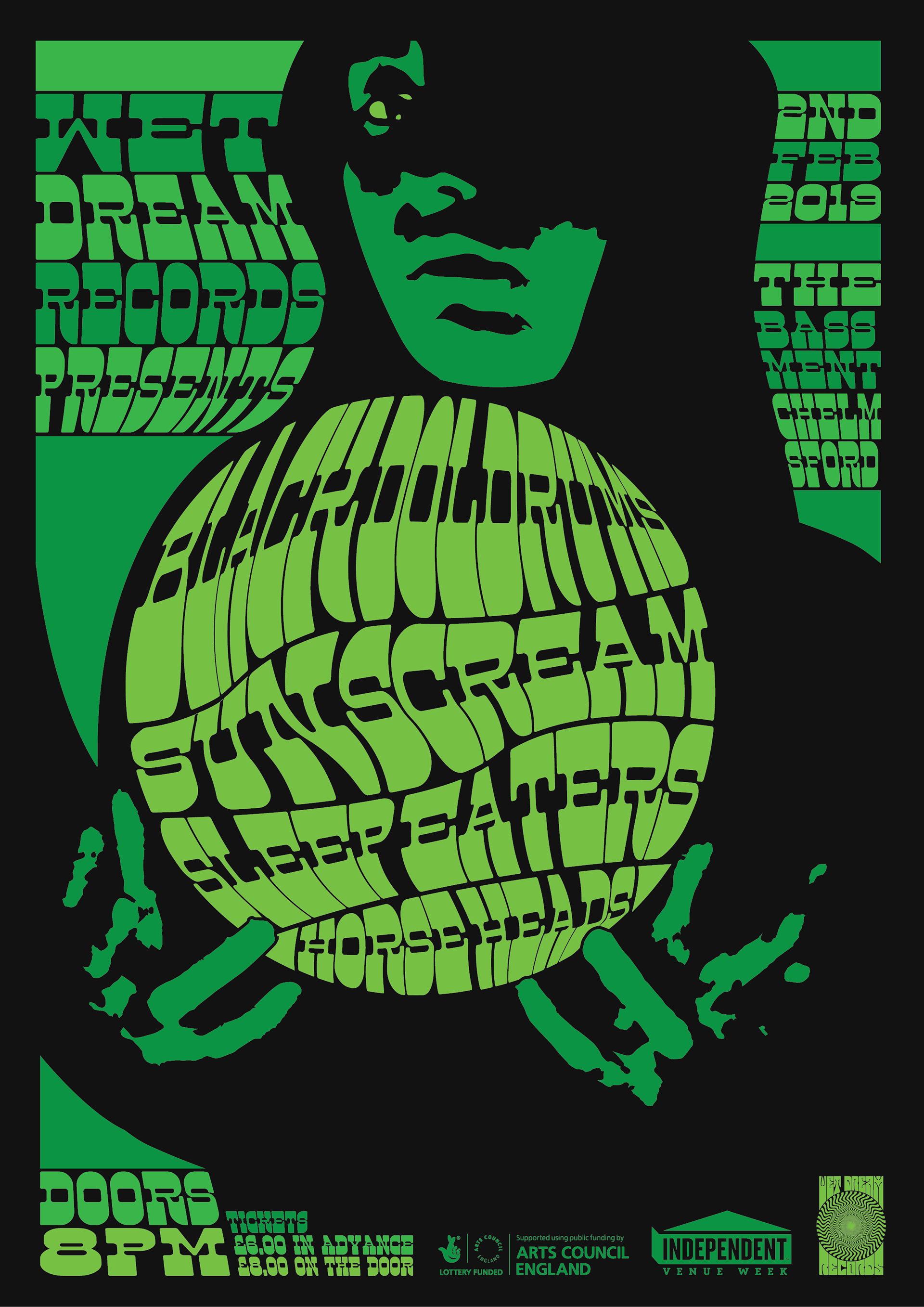 Wet Dream Records gig poster 2nd Feb 2019 (My first paid commission. WDR later became Up In Her Room)