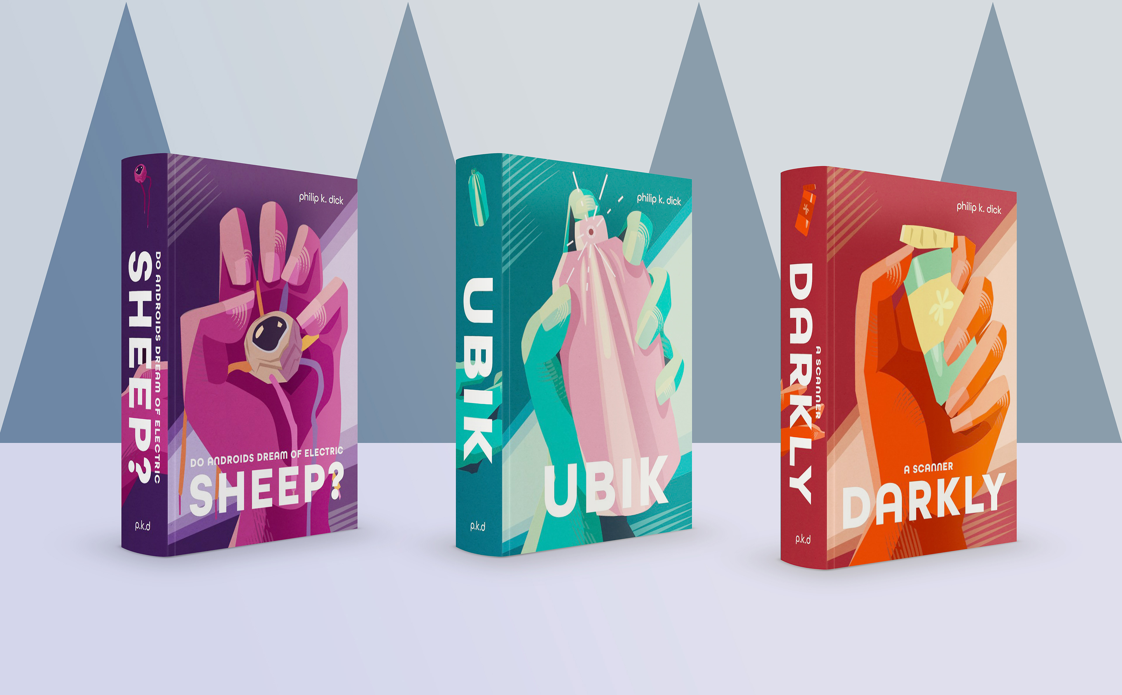 Three Book Covers Standing with Triangle Background
