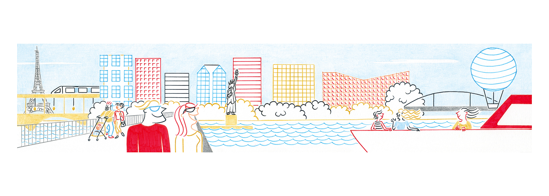 LE PONT DE GRENELLE, pencils, markers and fineliners on paper, 42 x 15 cm, 2016