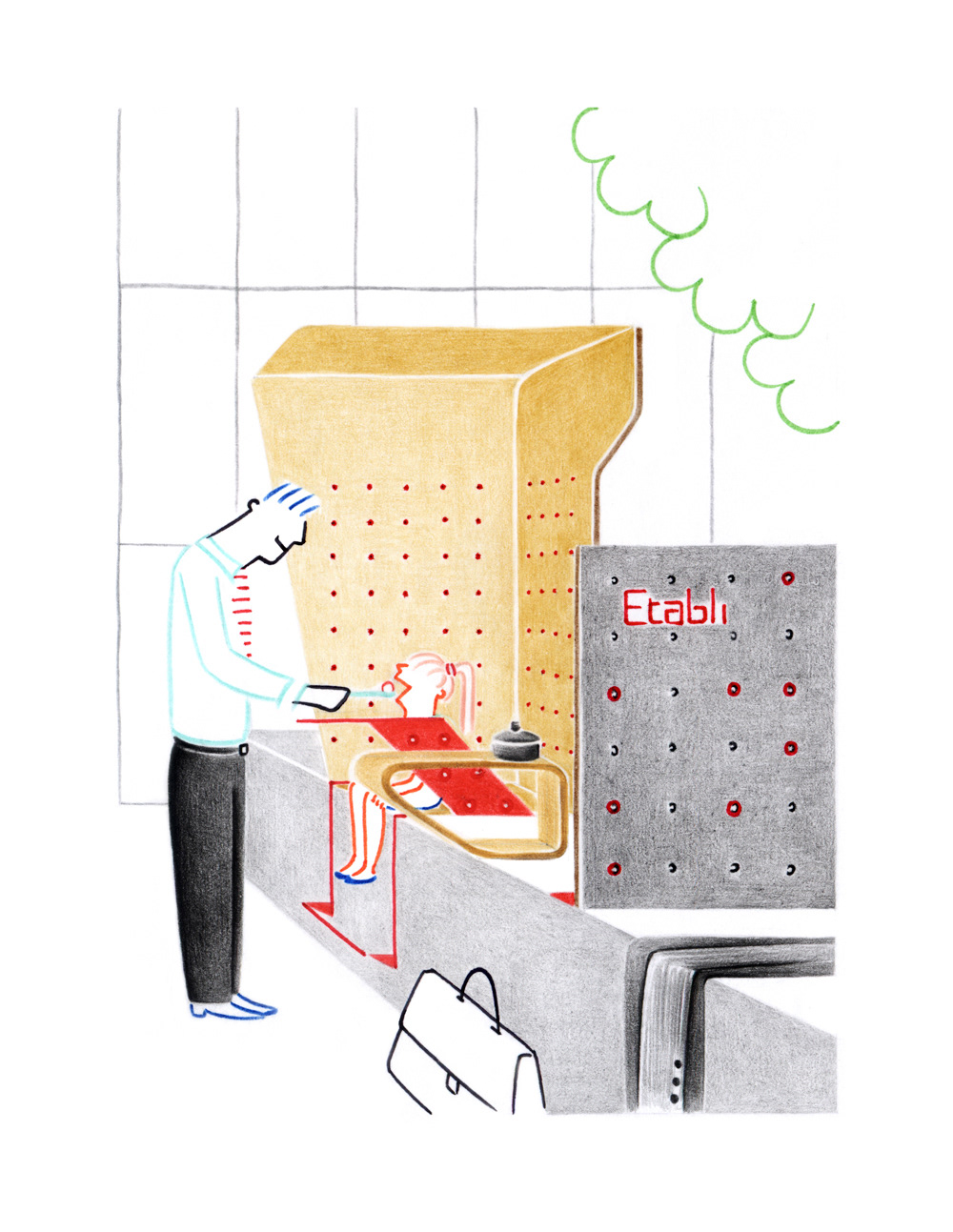 L'ÉTABLI, pencils and fineliners on paper, 15 x 21 cm, 2014