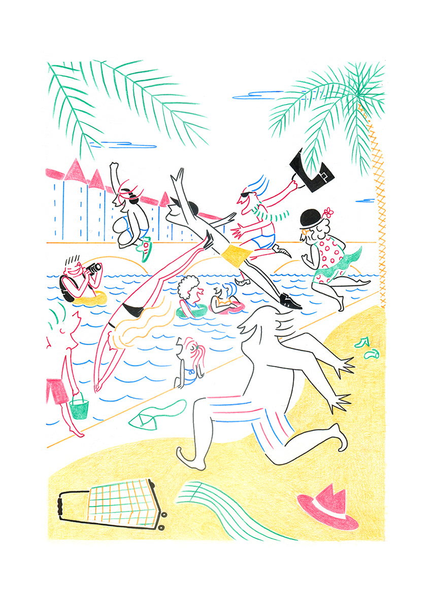 PARIS PLAGE, pencils and fineliners on paper, 21 x 29,7 cm, 2016