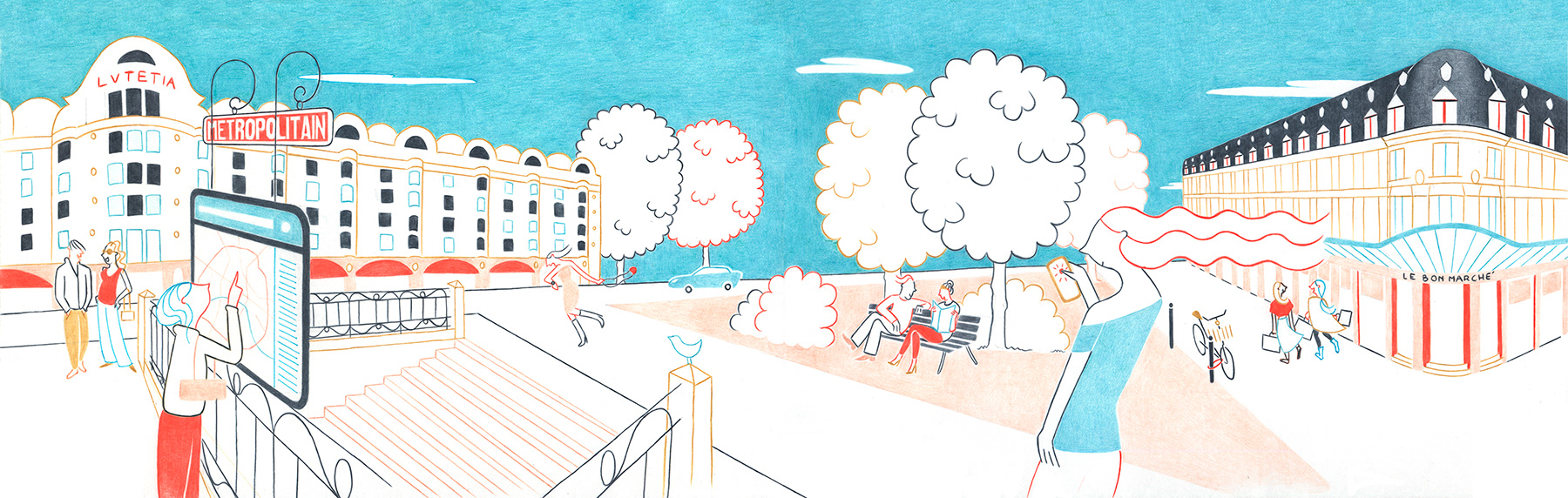 RUE DU BAC, pencils and fineliners on paper, 59,4 x 21 cm, 2015