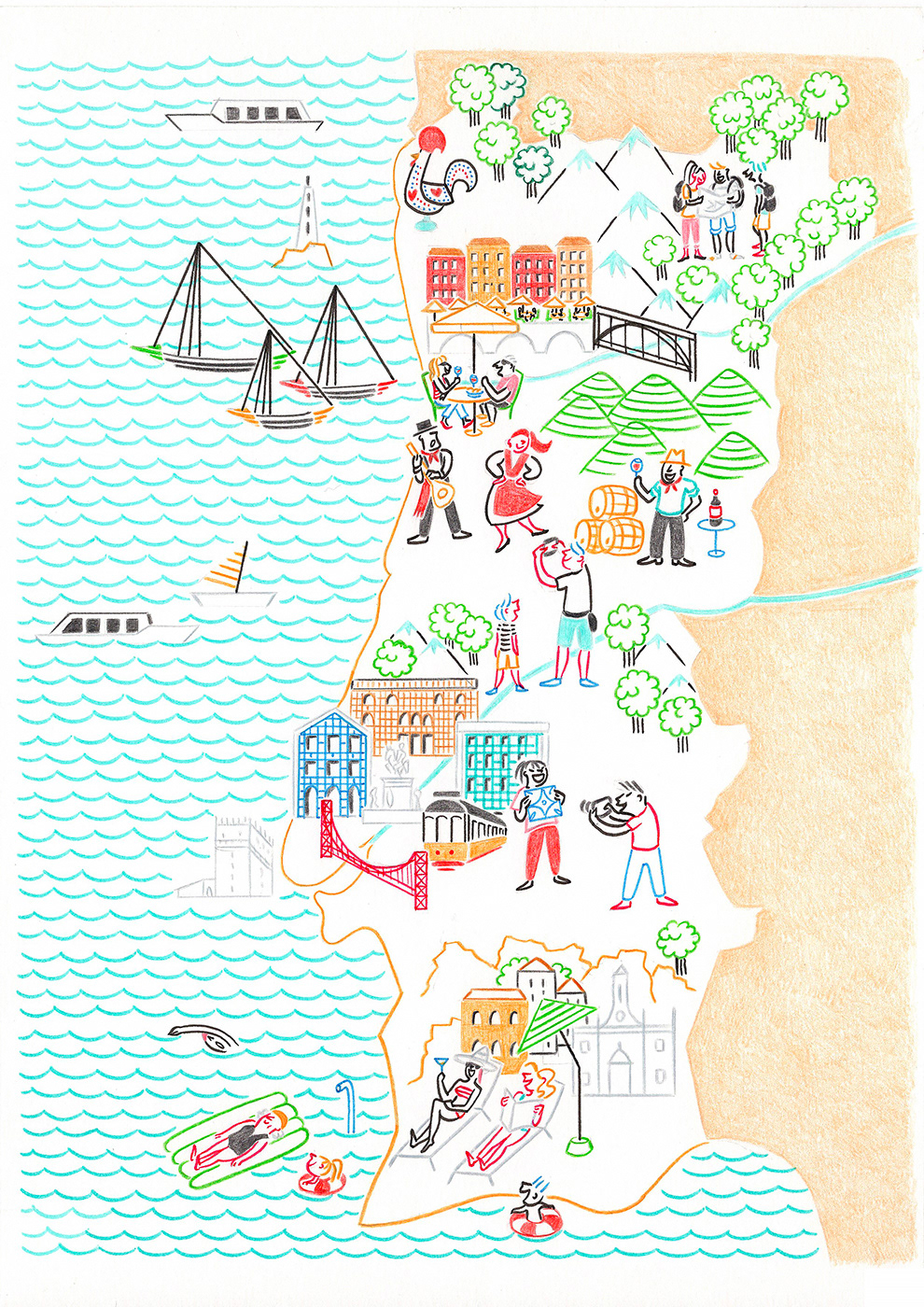 PORTUGAL, pencils and fineliners on paper, 21 x 29,7 cm, 2017