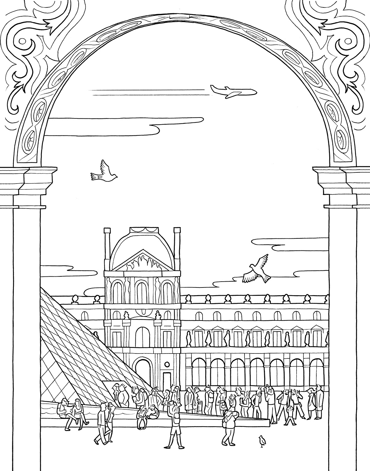 PLACE DE LA PYRAMIDE, ink fineliners on paper, 21 x 29,7 cm, 2015