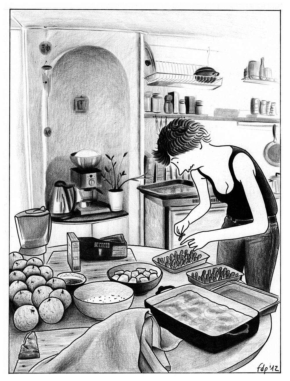 LE DÎNER, ink fineliners and pencils on paper, 21 x 29,7 cm, 2012