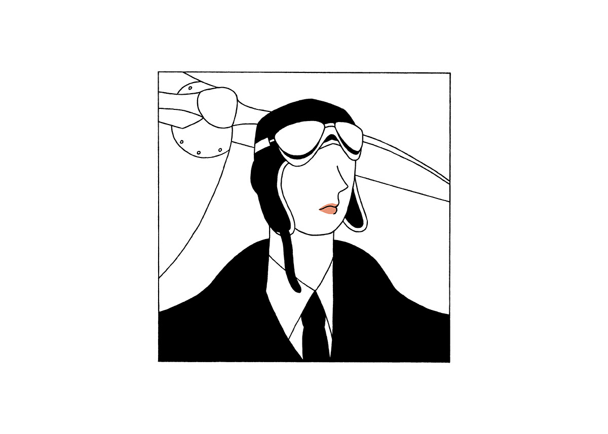 AMELIA EARHART, ink fineliner and brush pen on paper, 21 x 15 cm​​​​​​​​​​​​​​, 2018