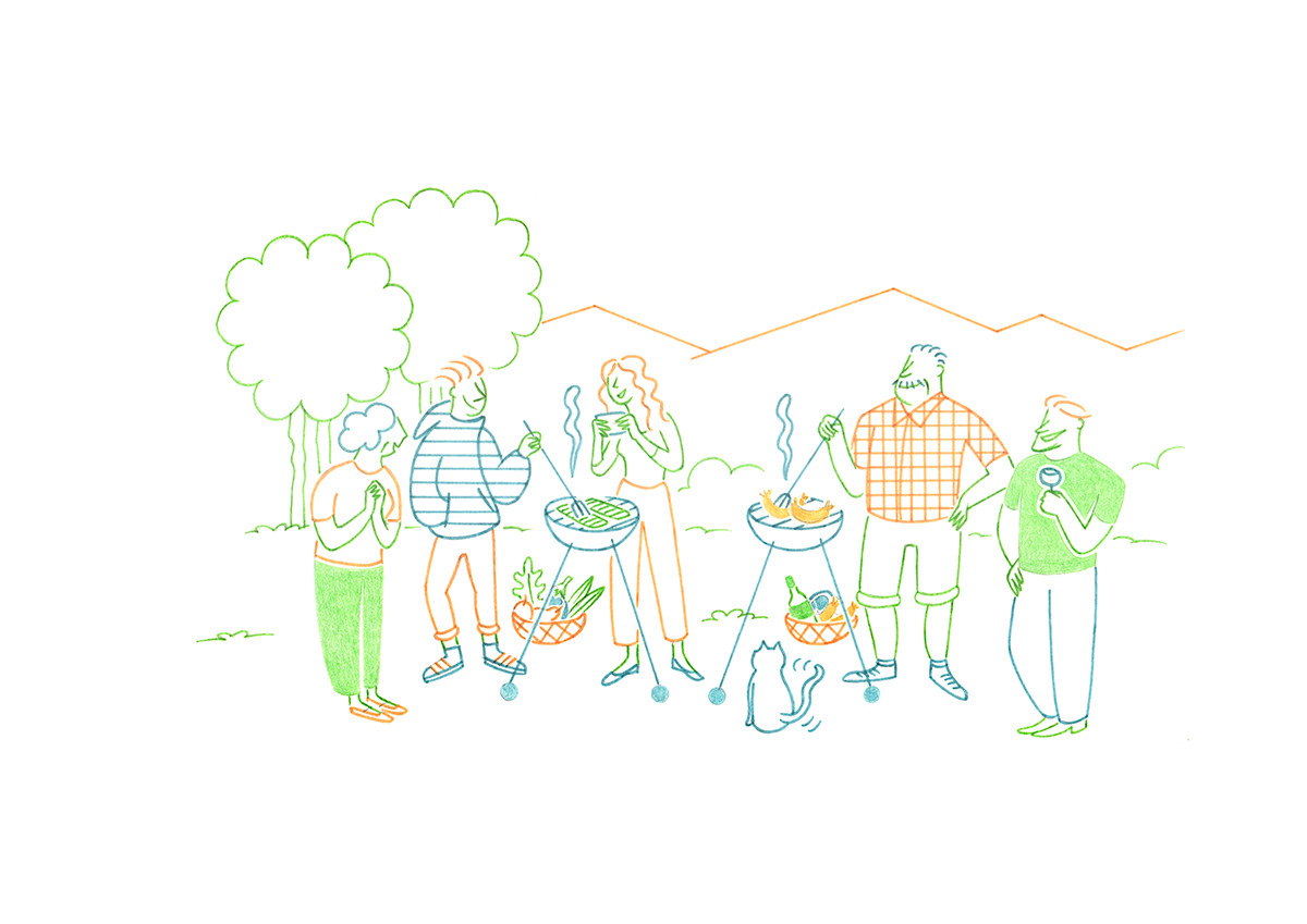BARBECUE, pencils and fineliners on paper, 29,7 x 21 cm, 2019