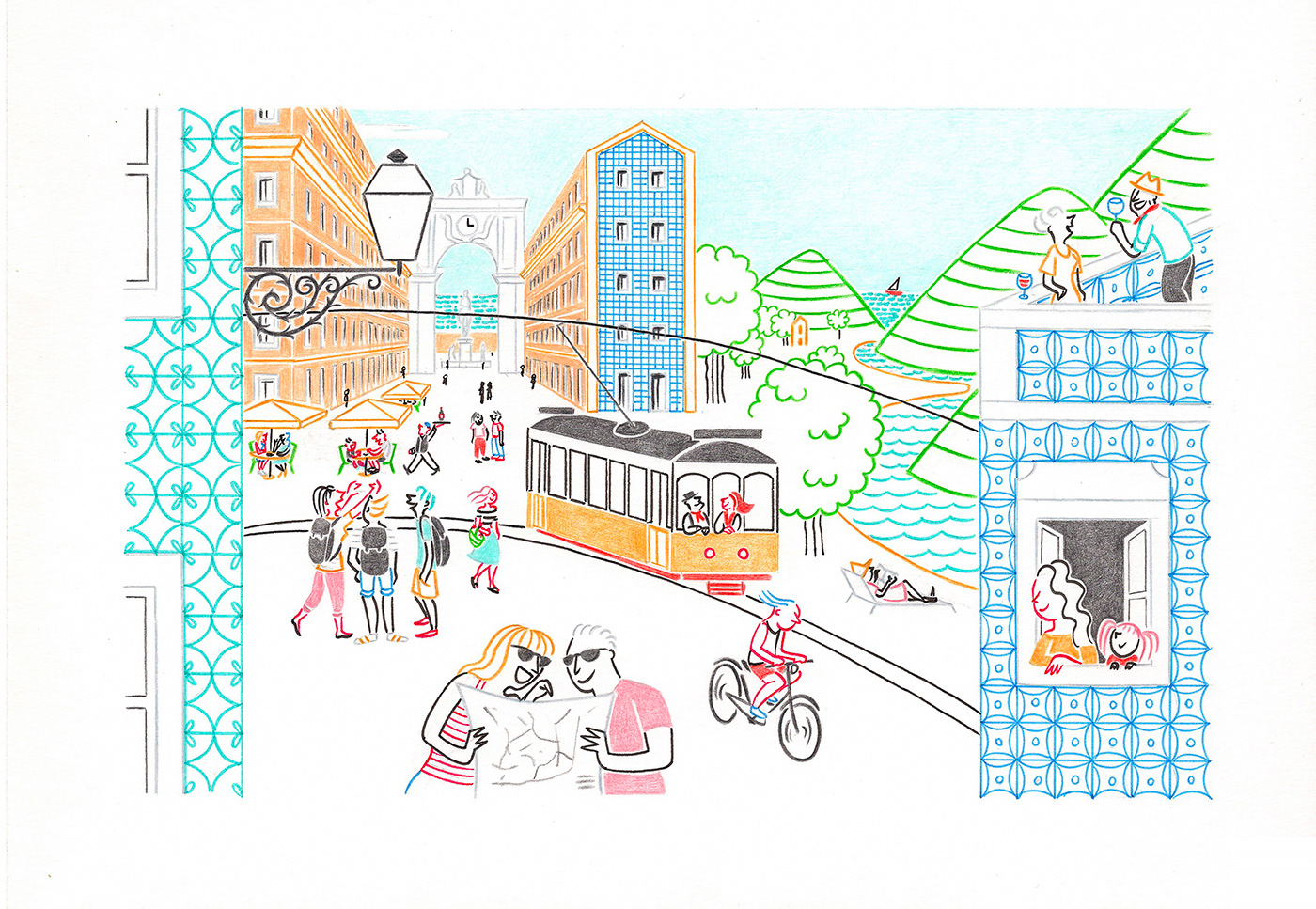 HOLIDAYS IN PORTUGAL, pencils and fineliners on paper, 29,7 x 21 cm, 2017