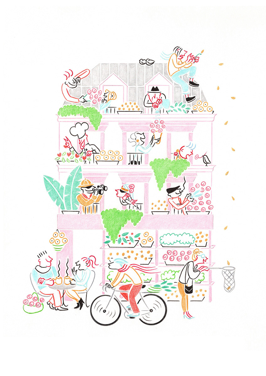 SPRING IN PARIS, pencils and fineliners on paper, 21 x 29,7 cm, 2016