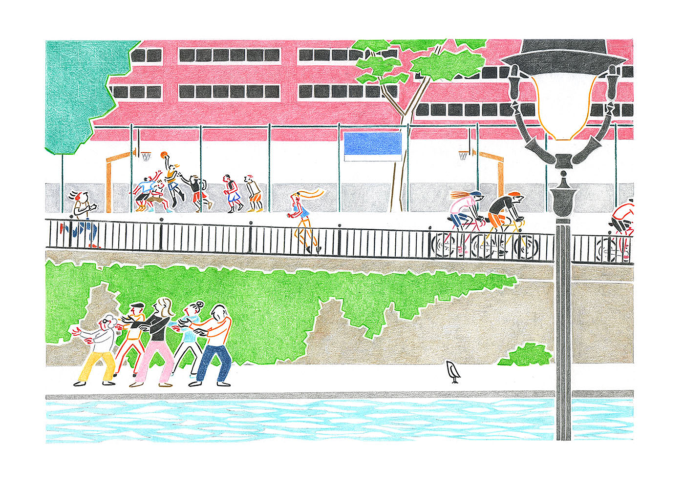 QUAI DE JEMMAPES, pencils and fineliners on paper, 29,7 x 21 cm, 2017, group exhibition: Les trente-six vues du Canal Saint-Martin, Galerie Treize-Dix, Paris, France