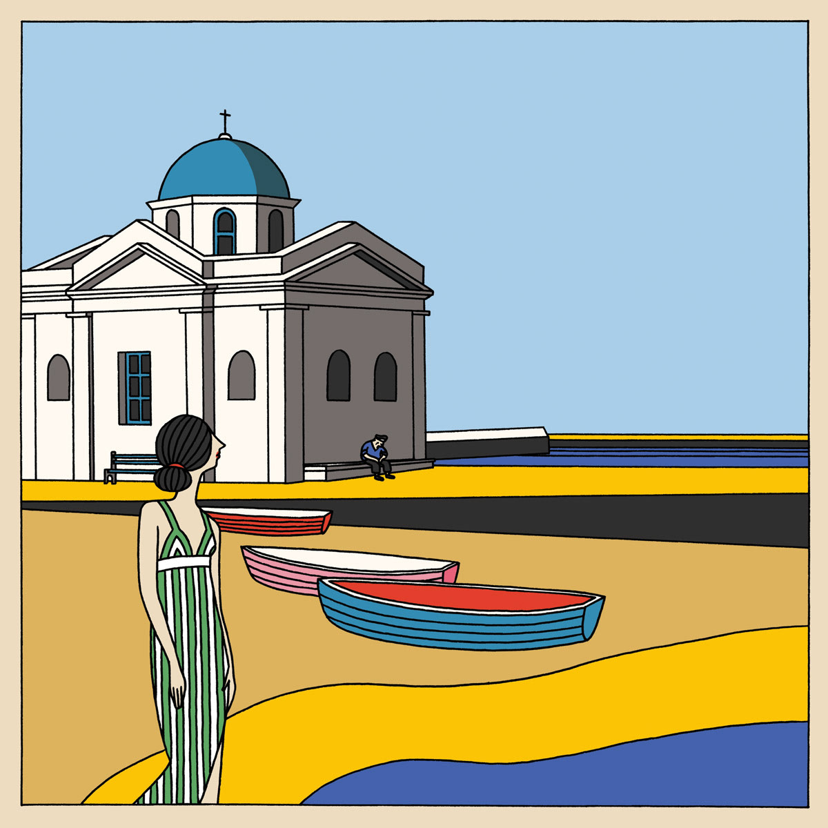 MYKONOS, ink fineliners on paper and digital coloration, 20 x 20 cm, 2017
