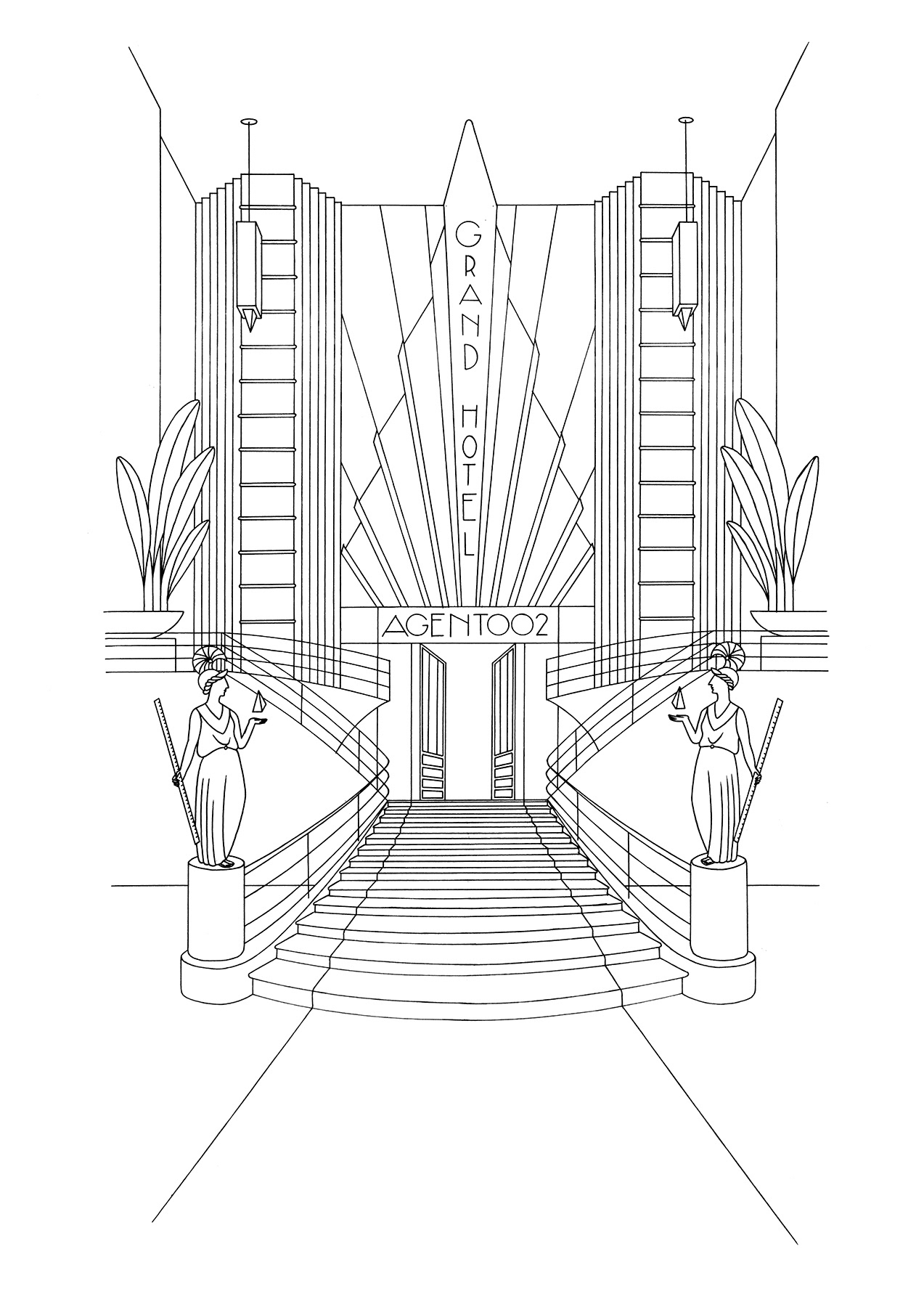 GRAND HOTEL AGENT002, ink fineliner on paper, 29,7 x 42 cm, 2019