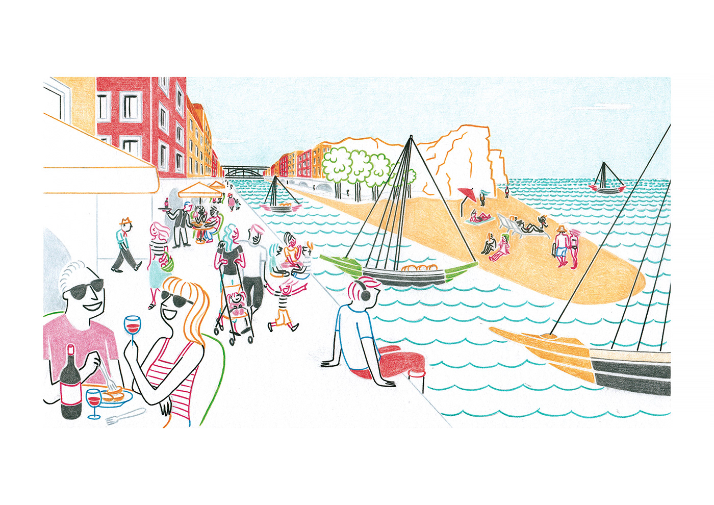 HOLIDAYS IN PORTUGAL 2, pencils and fineliners on paper, 29,7 x 21 cm, 2017