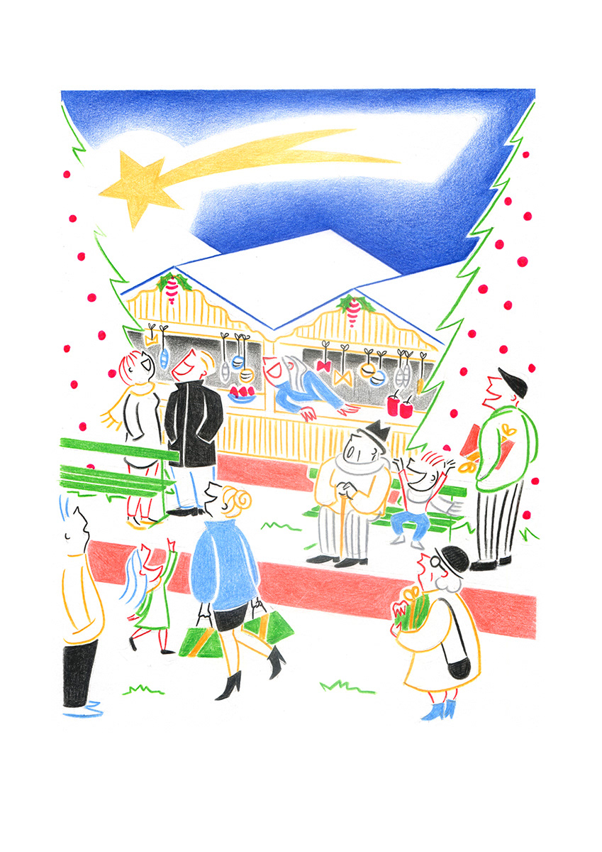 MARCHÉ DE NOËL, pencils and fineliners on paper, 21 x 29,7 cm, 2016