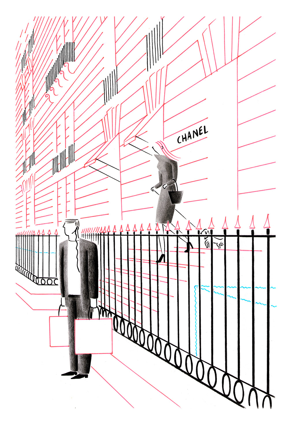 AVENUE MONTAIGNE, pencils and fineliners on paper, 21 x 29,7 cm, 2013