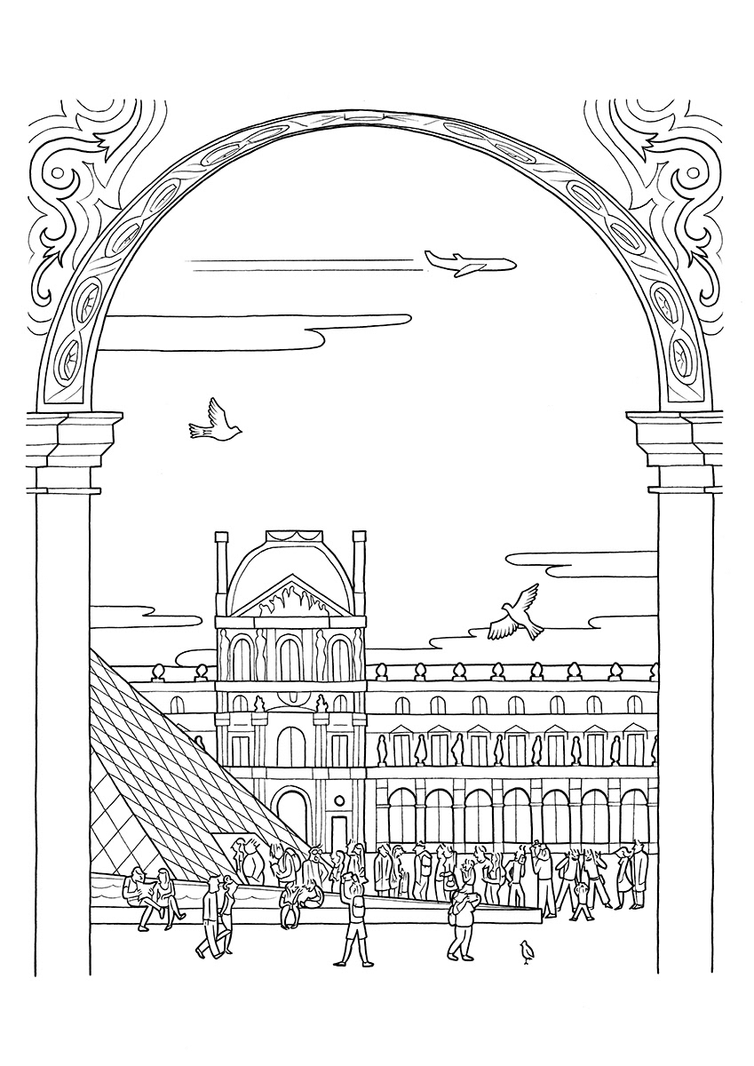 PLACE DE LA PYRAMIDE, ink fineliners on paper, 21 x 29,7 cm, 2015