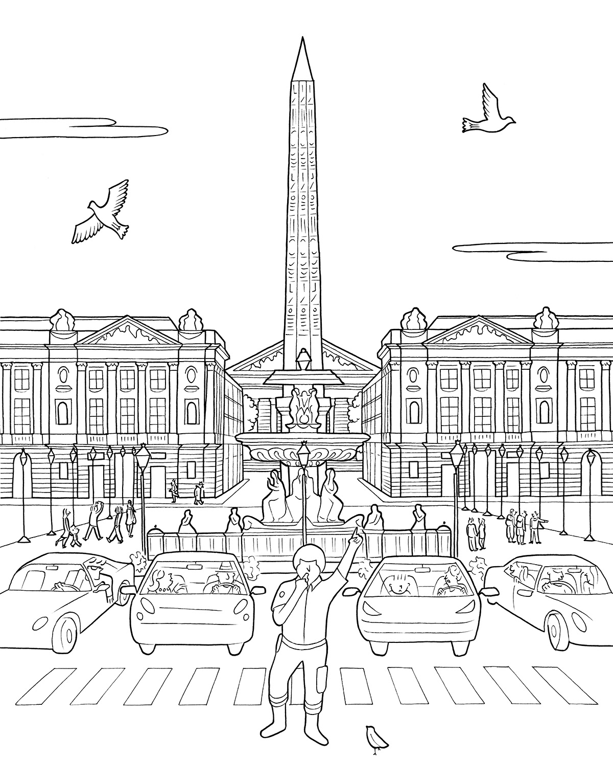 PLACE DE LA CONCORDE, ink fineliners on paper, 21 x 29,7 cm, 2015