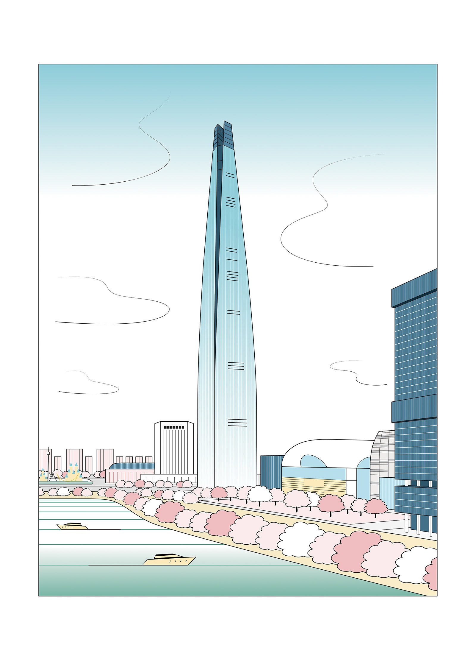 SPRING IN SEOUL, vector drawing, 29,7 x 42 cm, solo exhibition: Extra + Ordinary Journey, Museum 209, Seoul, South Korea, 2024
