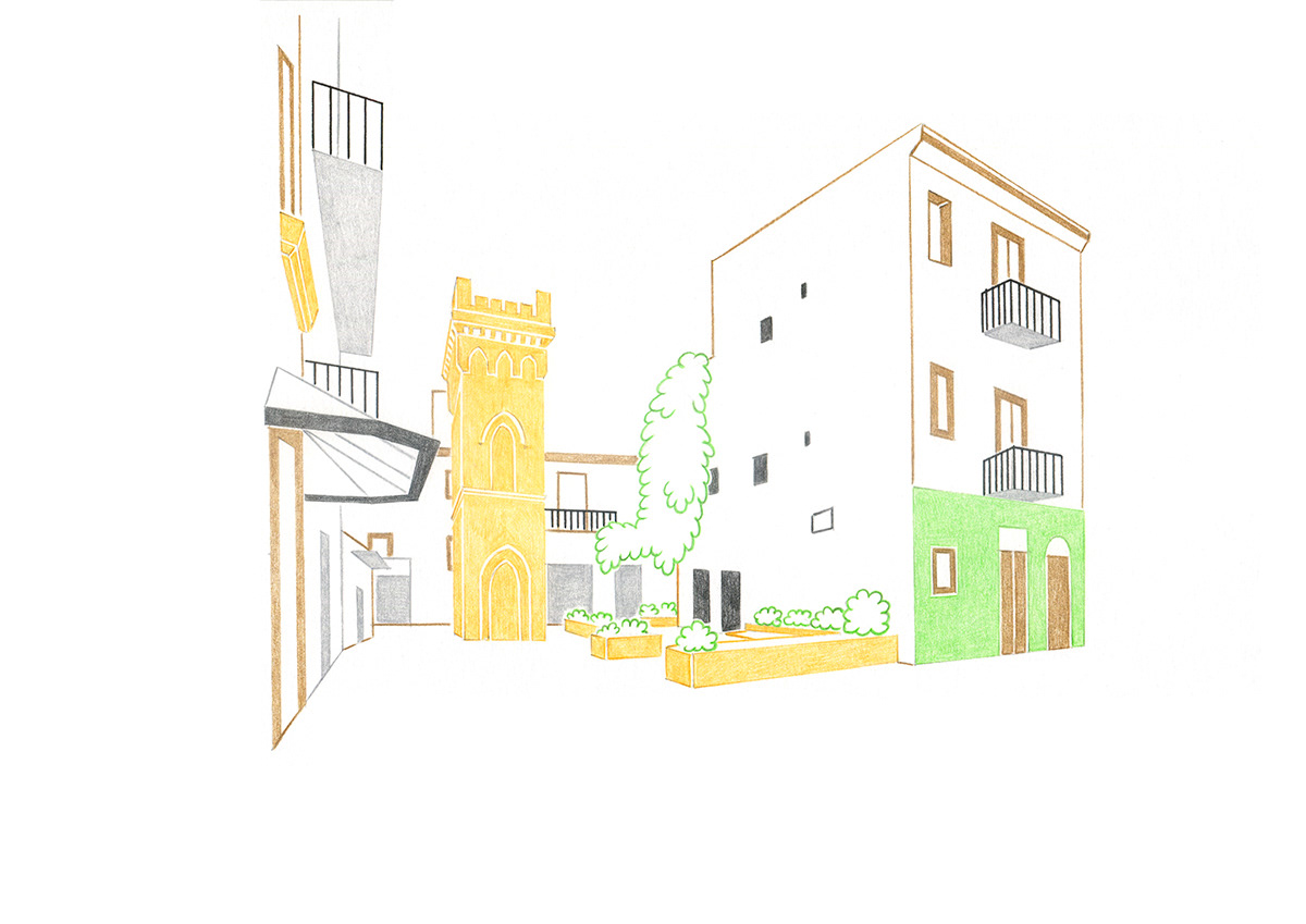 LOCAL SQUARE ARCHITECTURE, pencils and fineliners on paper, 29,7 x 21 cm, 2019