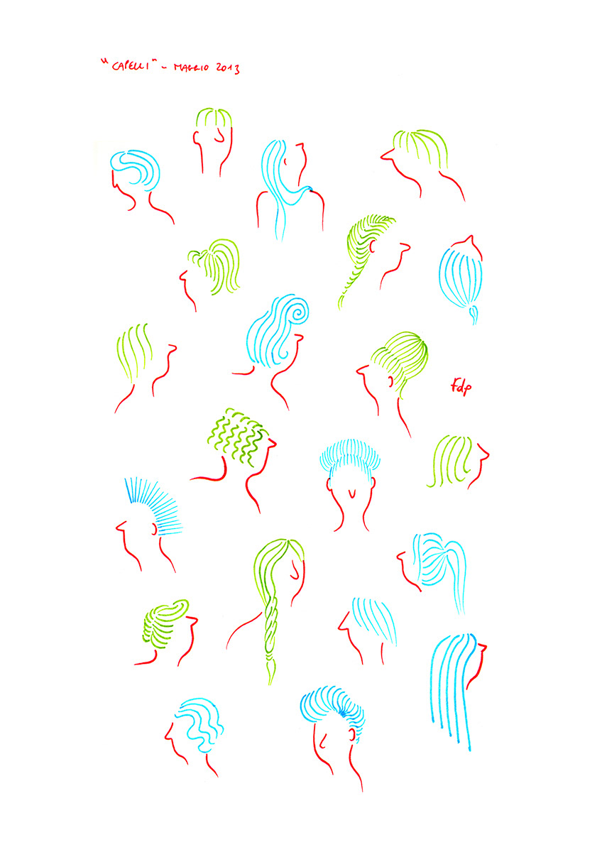 HAIR, pencils and fineliners on paper, 21 x 29,7 cm​​​​​​​, 2013