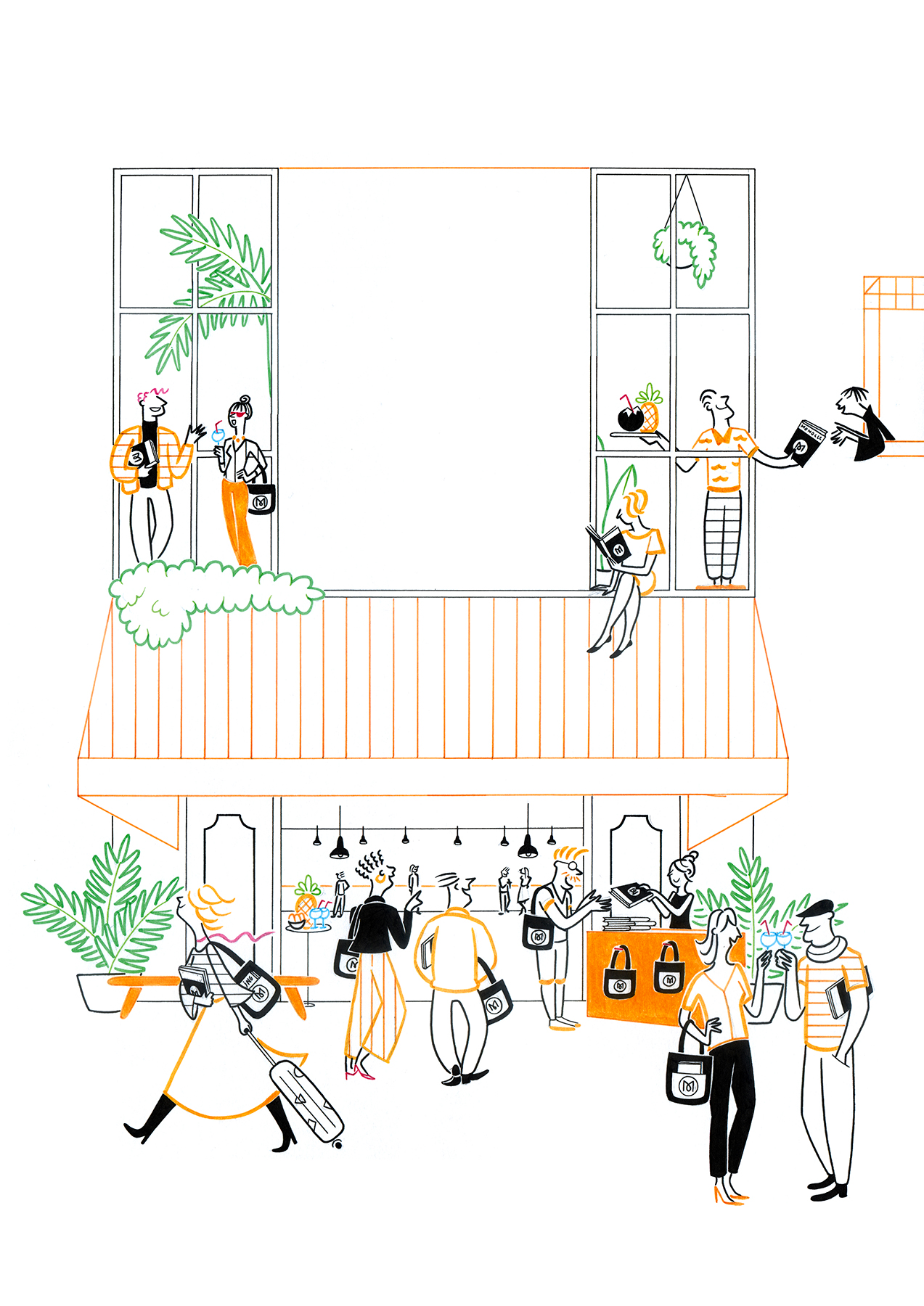 URBAN SHOPPERS, fineliners and markers on paper, 29,7 x 42 cm, 2018