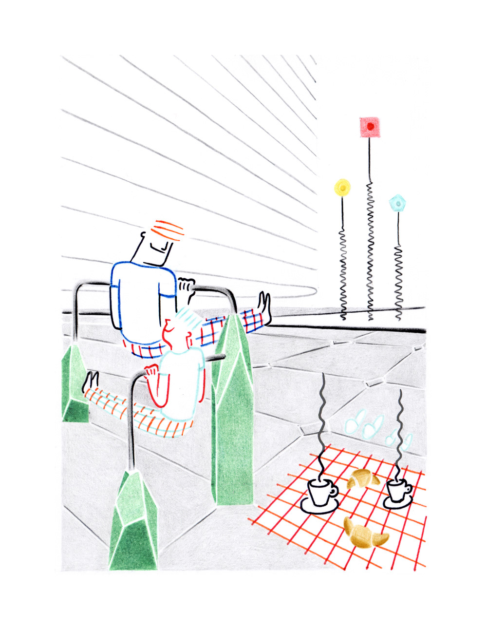 BONJOUR !, pencils and fineliners on paper, 15 x 21 cm, 2014