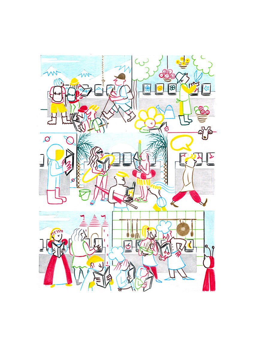 LE SALON DU LIVRE, pencils and fineliners on paper, 21 x 29,7 cm, 2016