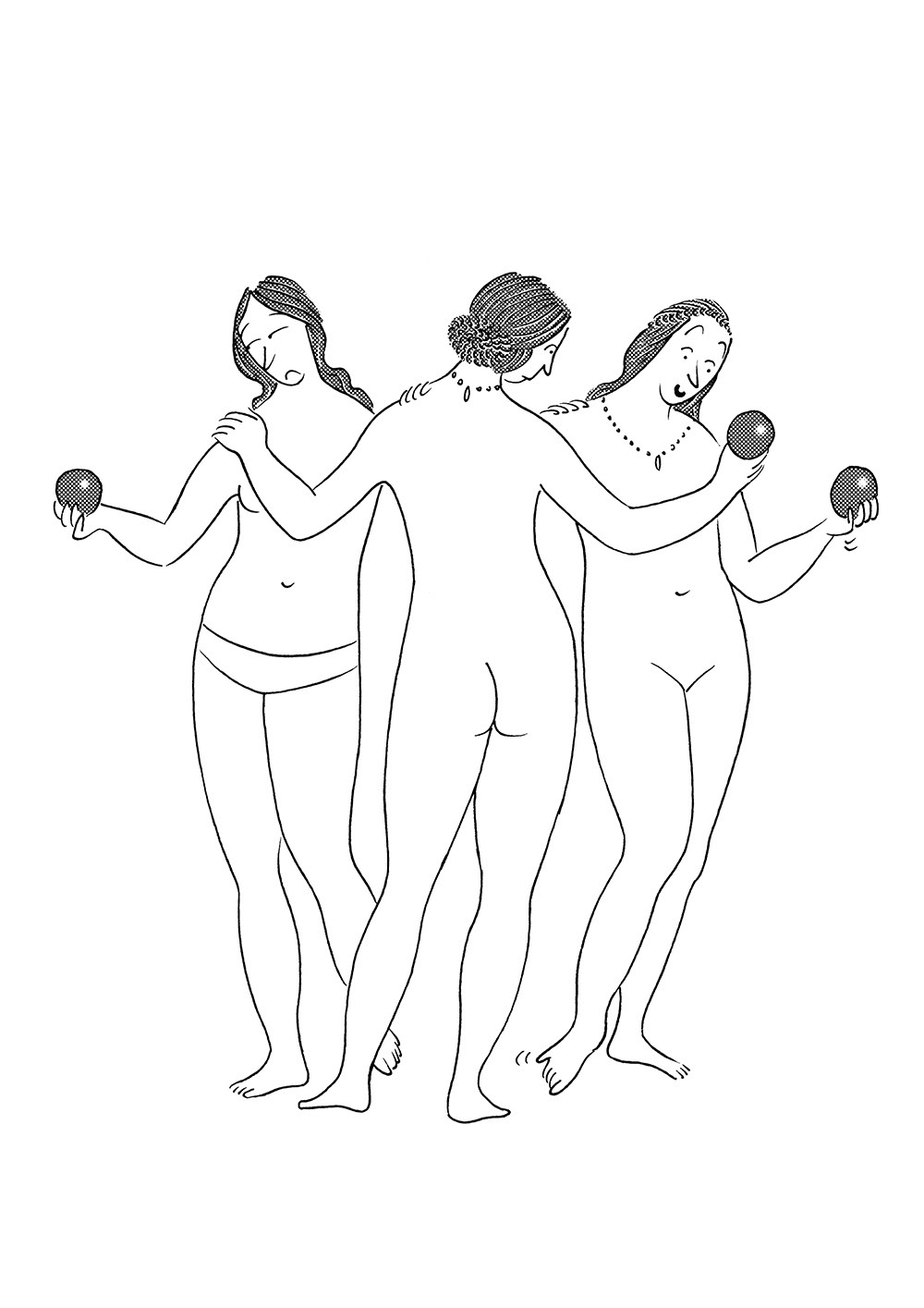 LE TRE GRAZIE, ink on paper and digital coloration, 21 x 29,7 cm​​​​​​​, 2012