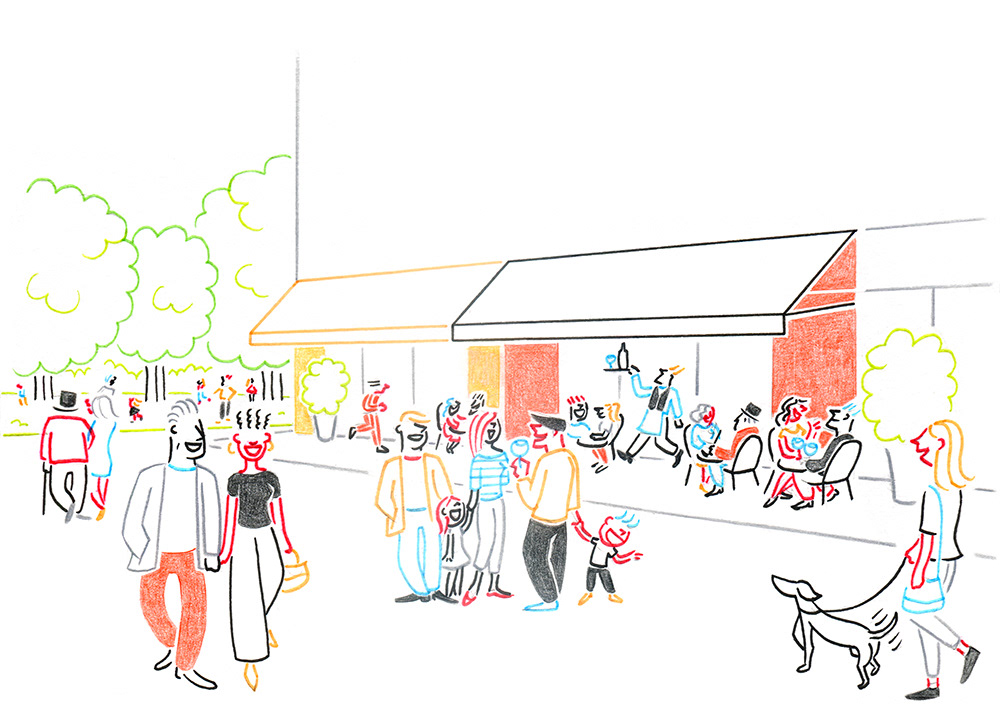 CITY WALK, pencils and fineliners on paper, 21 x 15 cm, 2018​​​​​​