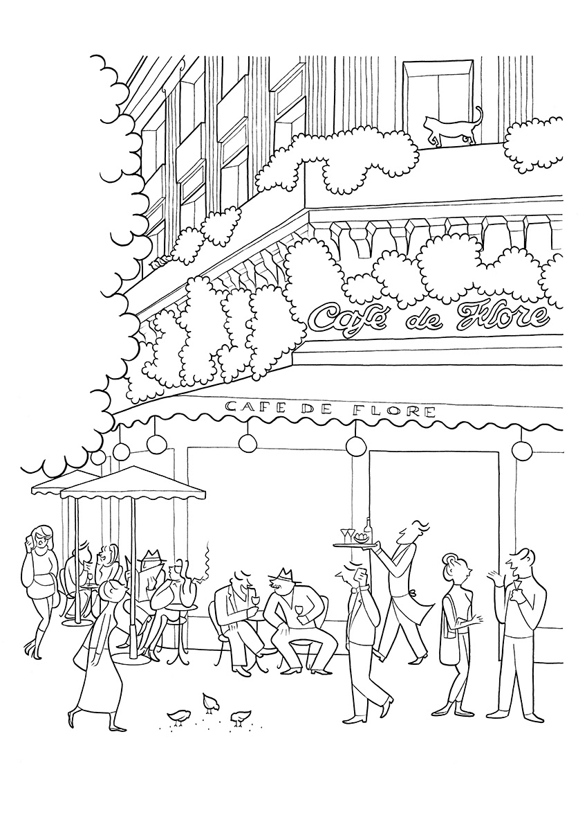 CAFÉ DE FLORE, ink fineliners on paper, 21 x 29,7 cm, 2015