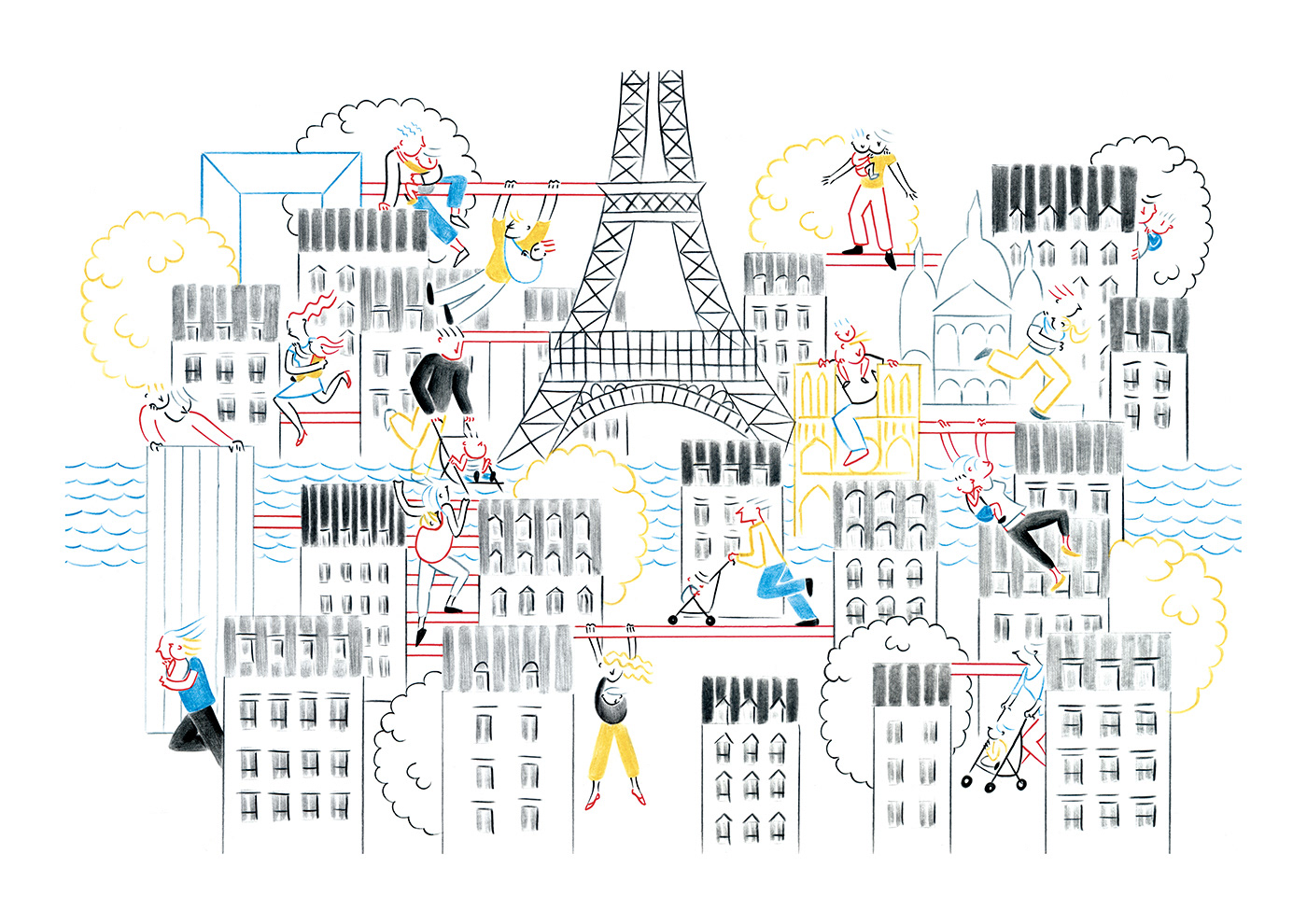 ASSAULT COURSE, pencils and fineliners on paper, 42 x 29,7 cm