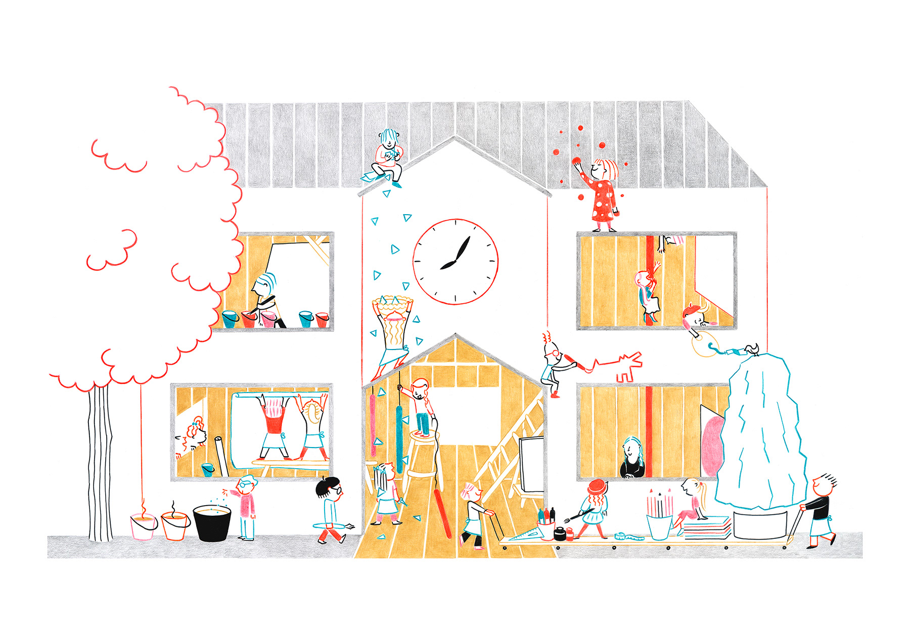 L'ÉCOLE D'ART, pencils and fineliners on paper, 42 x 29,7 cm, 2015