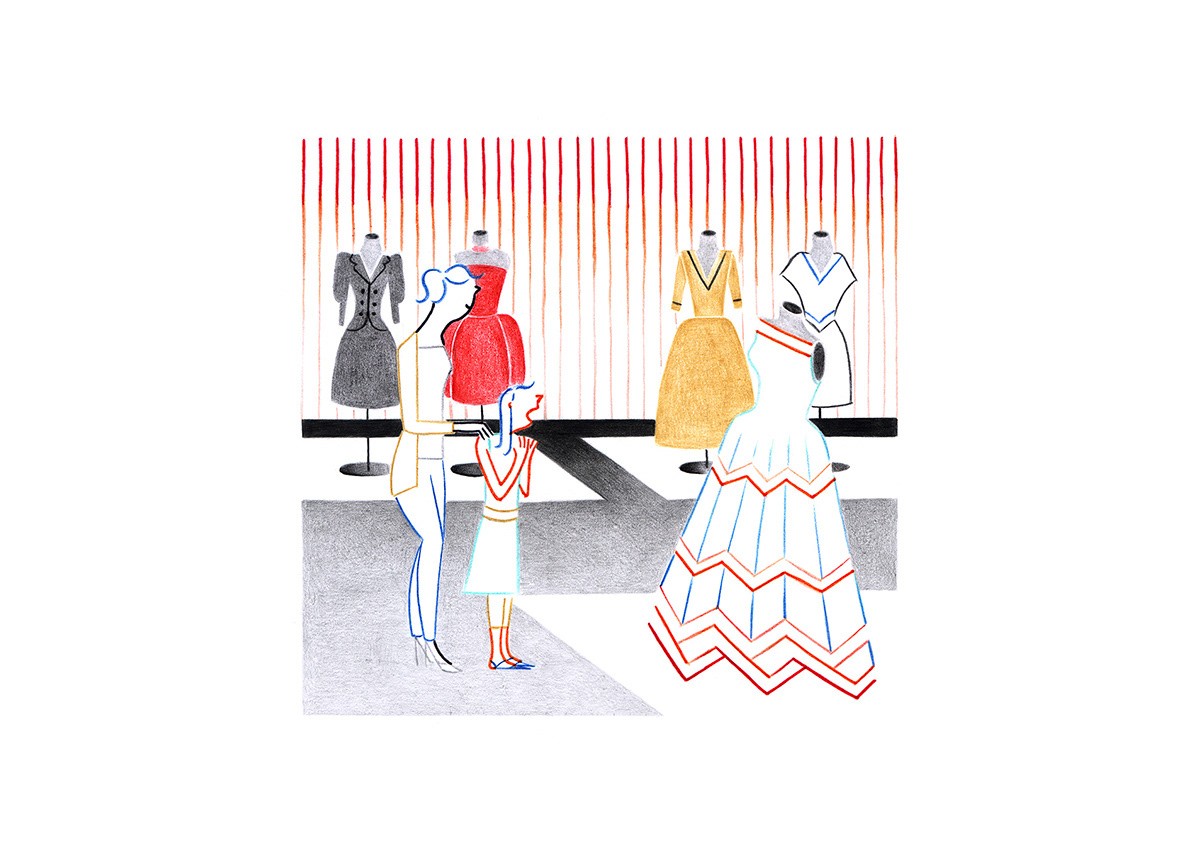 FASHION MUSEUM, pencils and fineliners on paper, 21 x 15 cm, 2014