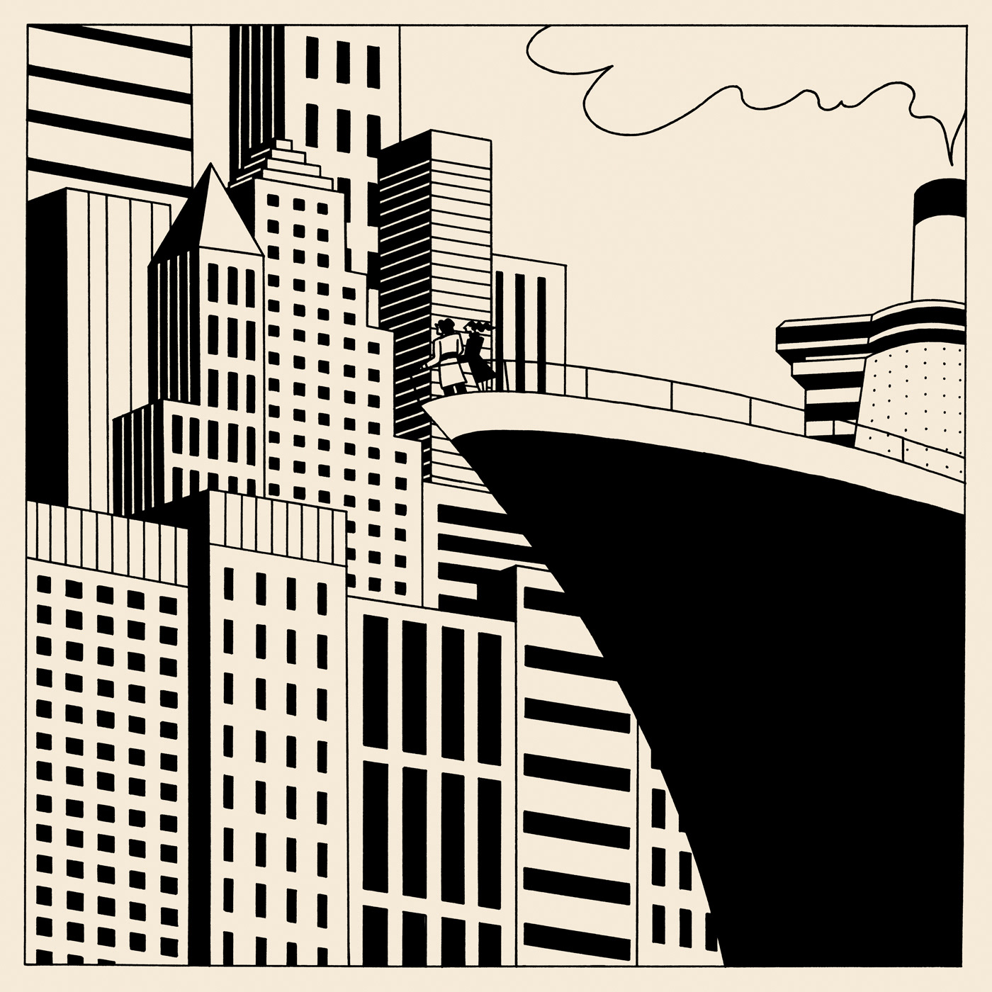 ARRIVAL IN NEW YORK CITY, ink fineliners on paper and digital coloration, 20 x 20 cm, 2017