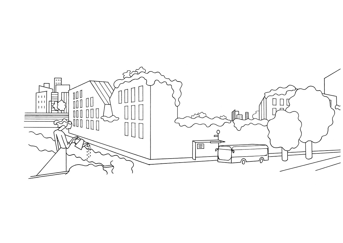 FROM THE TERRACE 1, ink fineliner on paper, 29,7 x 21 cm, 2018