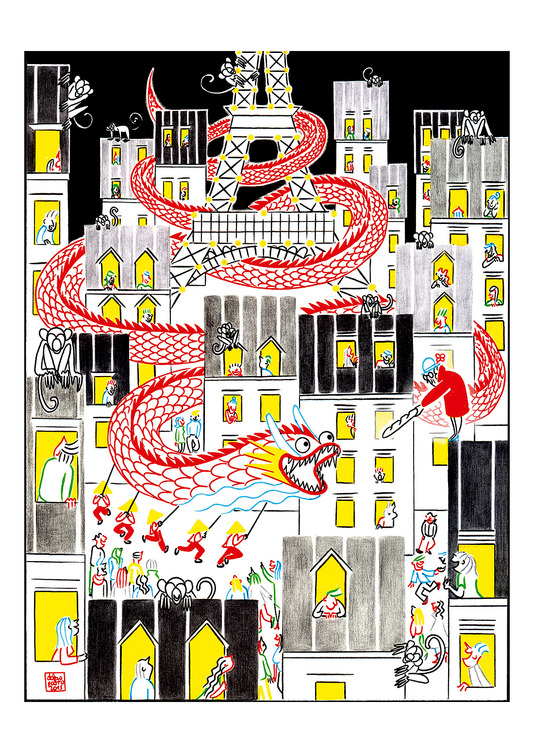 CHINESE NEW YEAR, pencils and fineliners on paper, 21 x 29,7 cm, 2016