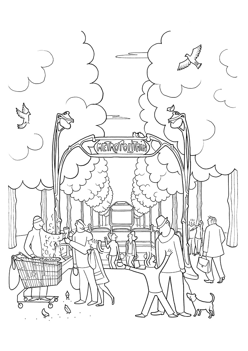 LE VENDEUR DE MARRONS, ink fineliners on paper, 21 x 29,7 cm, 2015