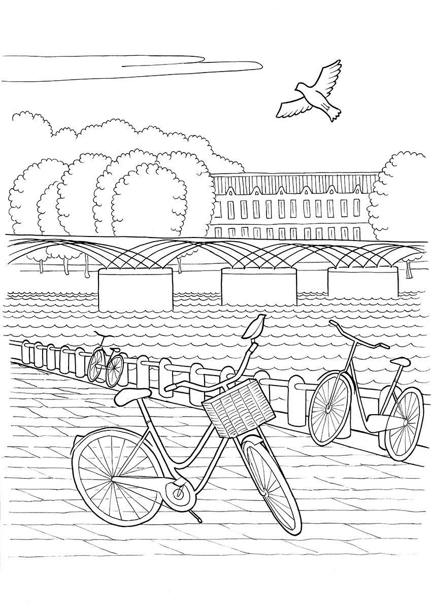 VÉLOS GARÉS, ink fineliners on paper, 21 x 29,7 cm, 2015