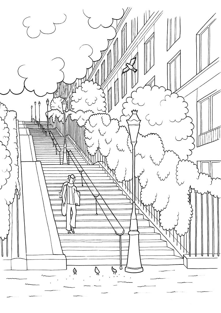 LES ESCALIERS, ink fineliners on paper, 21 x 29,7 cm, 2015