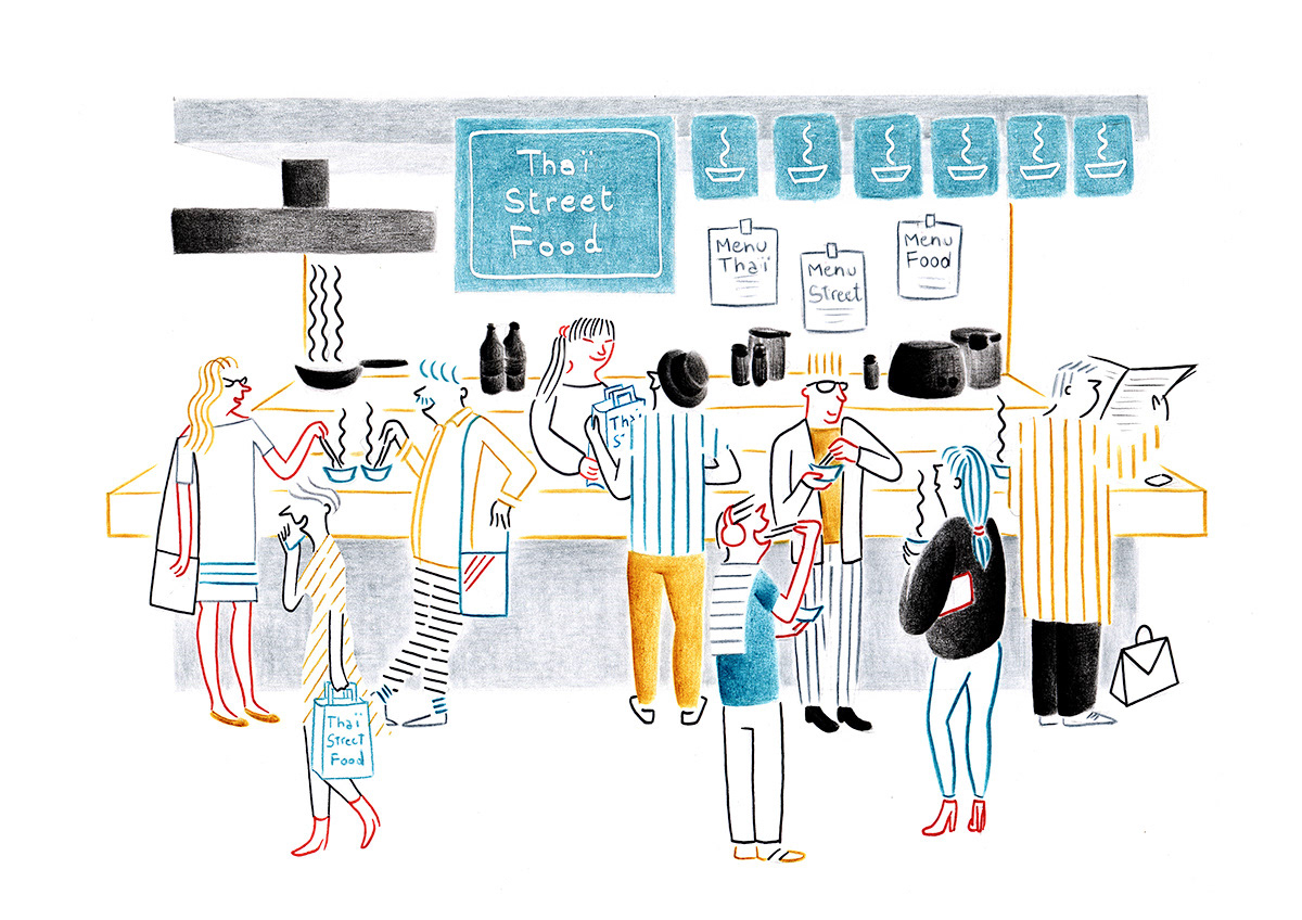 THAI STREET FOOD, pencils and fineliners on paper, 29,7 x 21 cm, 2014