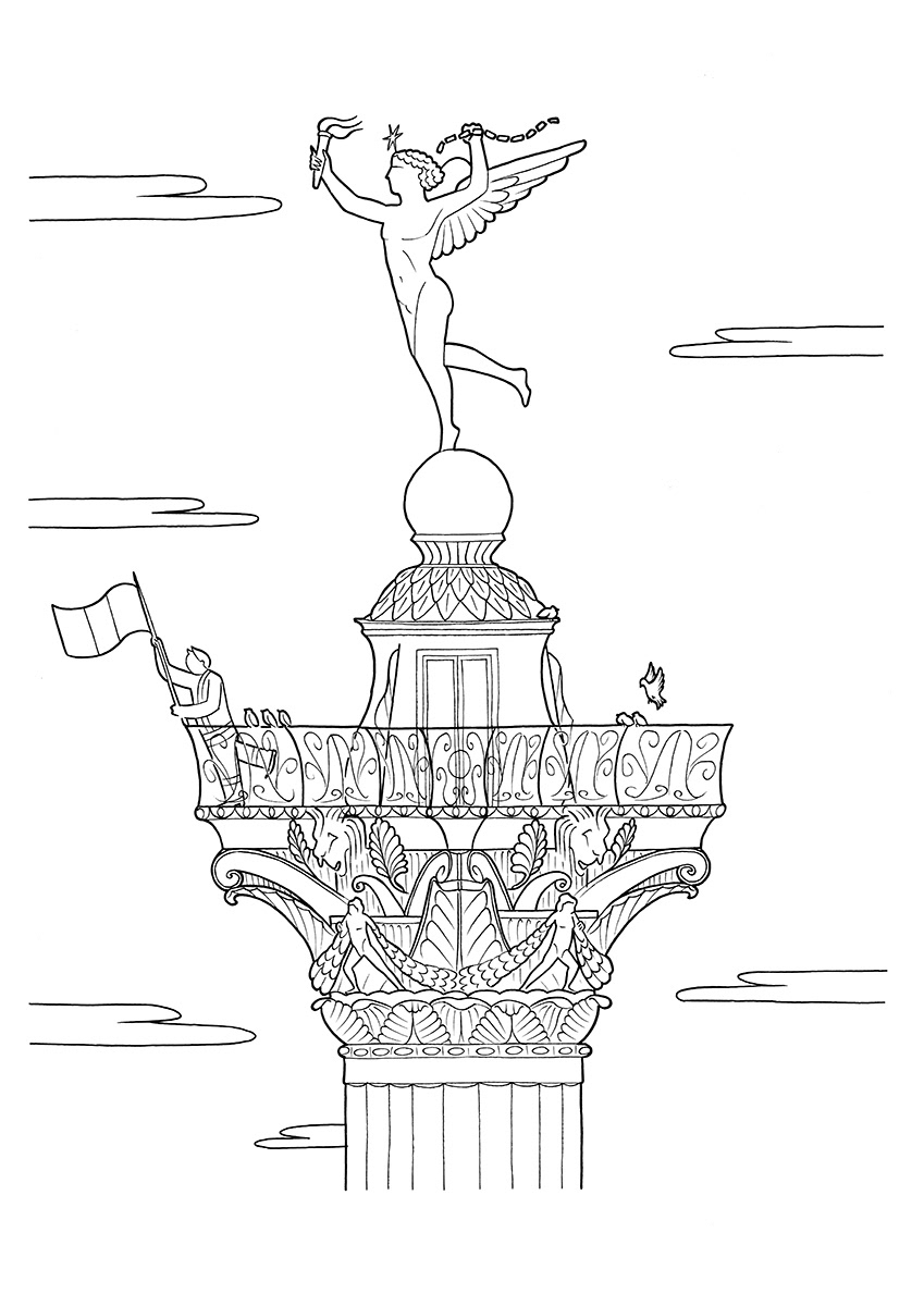 LE GÉNIE DE LA BASTILLE, ink fineliners on paper, 21 x 29,7 cm, 2015