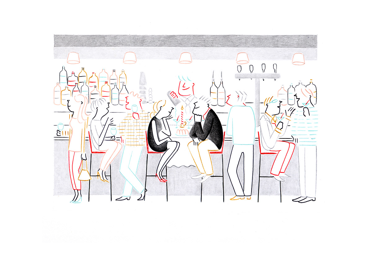 DON'T ASK FOR A TABLE, pencils and fineliners on paper, 29,7 x 21 cm, 2014