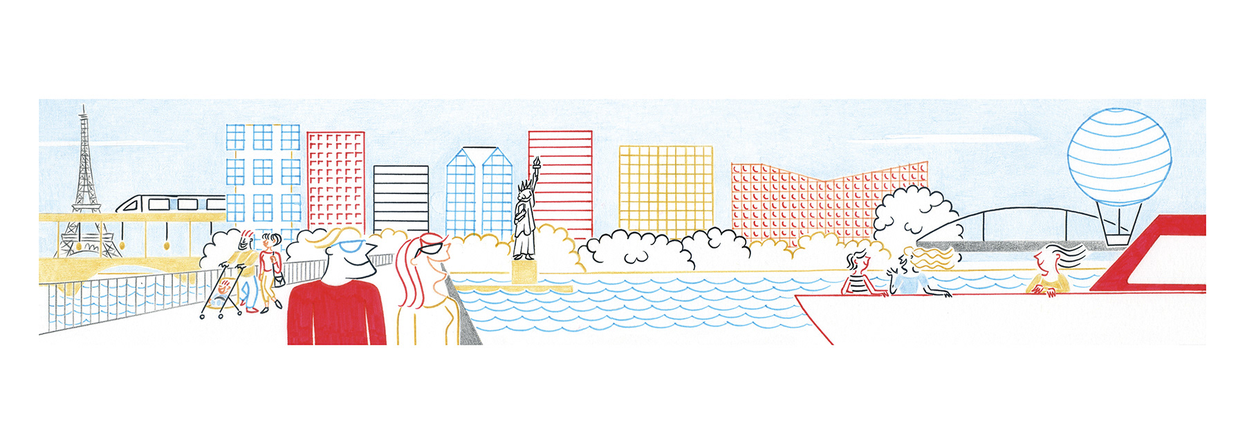 LE PONT DE GRENELLE, pencils, markers and fineliners on paper, 42 x 15 cm, 2016