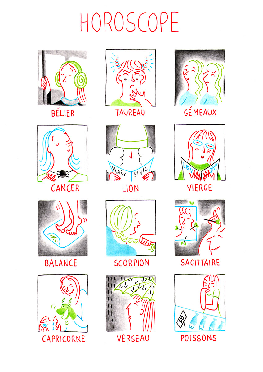 HOROSCOPE, pencils and fineliners on paper, 21 x 29,7 cm​​​​​​​, 2013