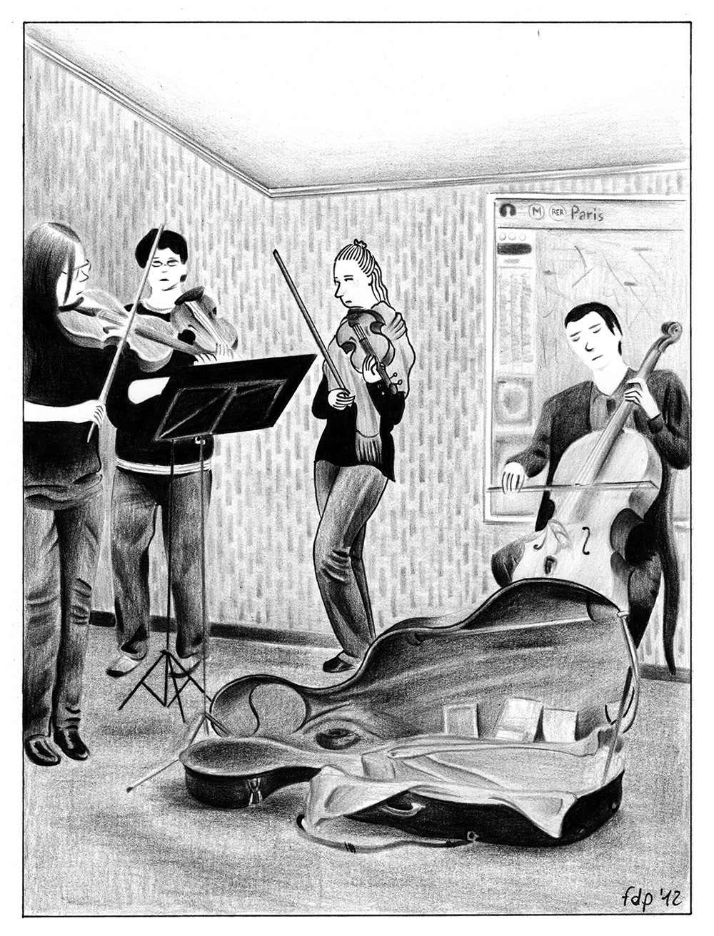 LA VIOLINISTE, ink fineliners and pencils on paper, 21 x 29,7 cm, 2012