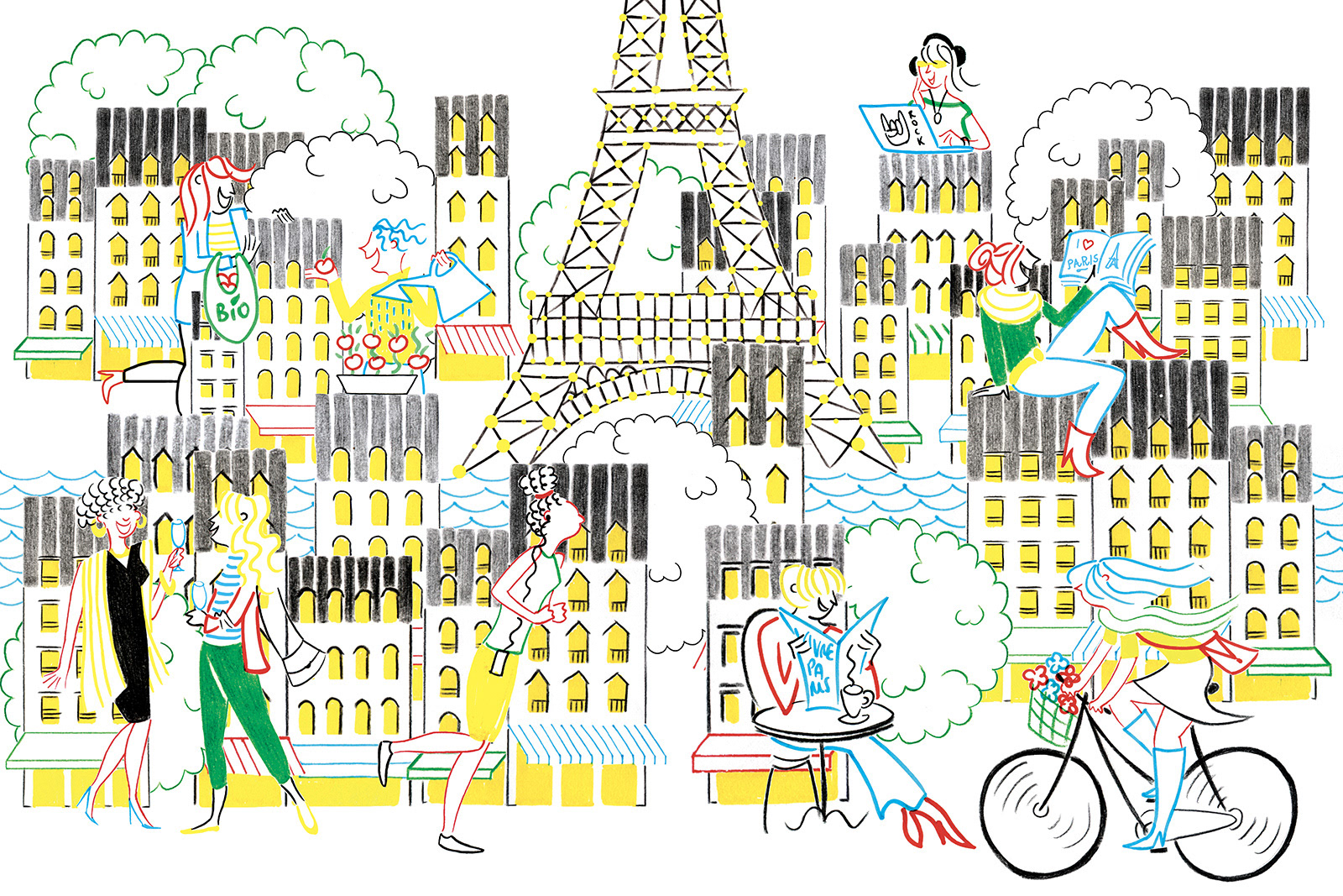 FEMMES DE PARIS, pencils and fineliners on paper, 42 x 29,7 cm, 2015