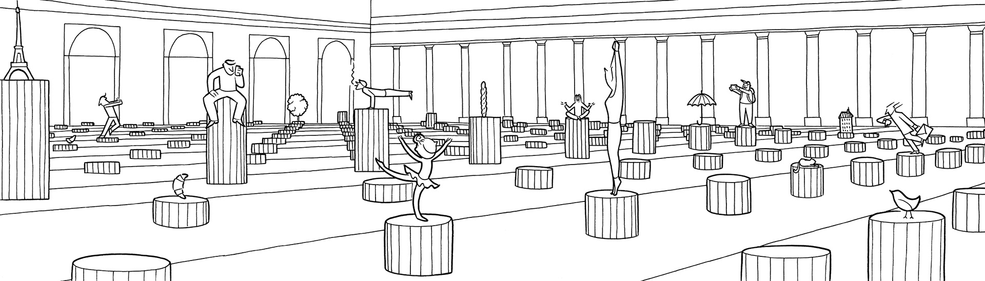 LES COLONNES DE BUREN, ink fineliners on paper, 42 x 20 cm, 2015