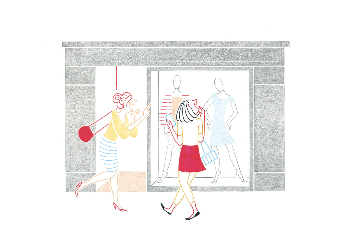 FASHION STORE, pencils, markers and fineliners on paper, 29,7 x 21 cm, 2016