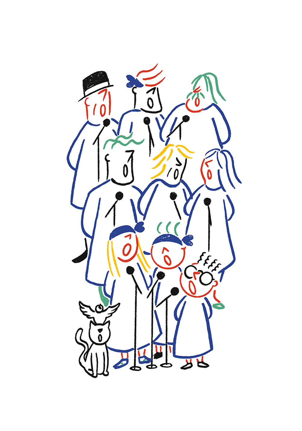 THE CHOIR,  pencils and fineliners on paper, digital editing, 10,5 x 15 cm, 2019